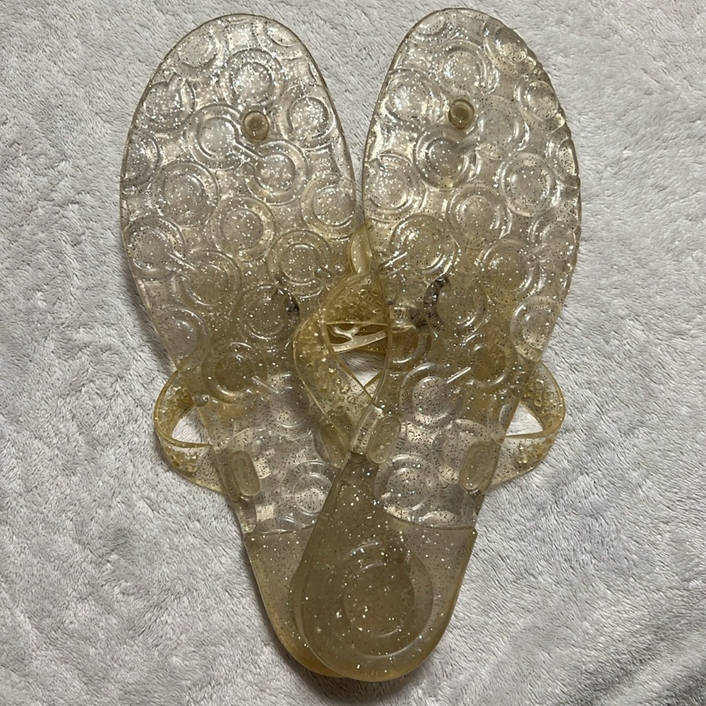 COACH. Gold Glitter Jelly Sandals with Butterfly and Rhinestones. Size 8. NWOT. - Picture 5 of 5